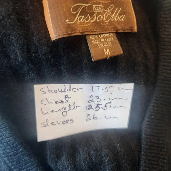 Tasso Elba 100% Cashmere Sweater Black V-Neck Long Sleeve Pullover Size Medium - Picture 10 of 13